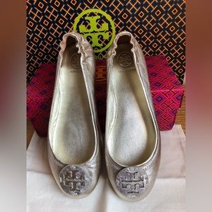 Tory Burch Minnie Travel Ballet Flat s.9.5 Spark Gold